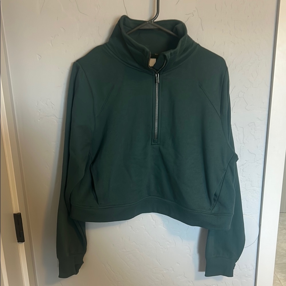 Women's Dark Green Half-Zip Pullover Top
